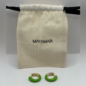 Mayamar Lime Enamel Huggie Hoop Earrings 24K Gold Plated Green Statement